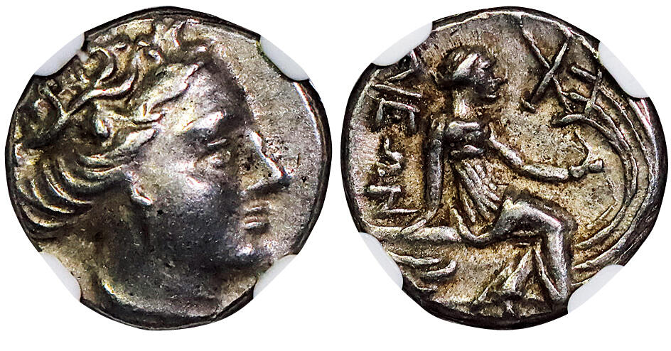 北京阿城哥拍卖2025年秋季拍卖会 公元前3世纪古希腊西斯蒂亚水泽仙女银币一枚 NGC AU评级编号：4976686-024