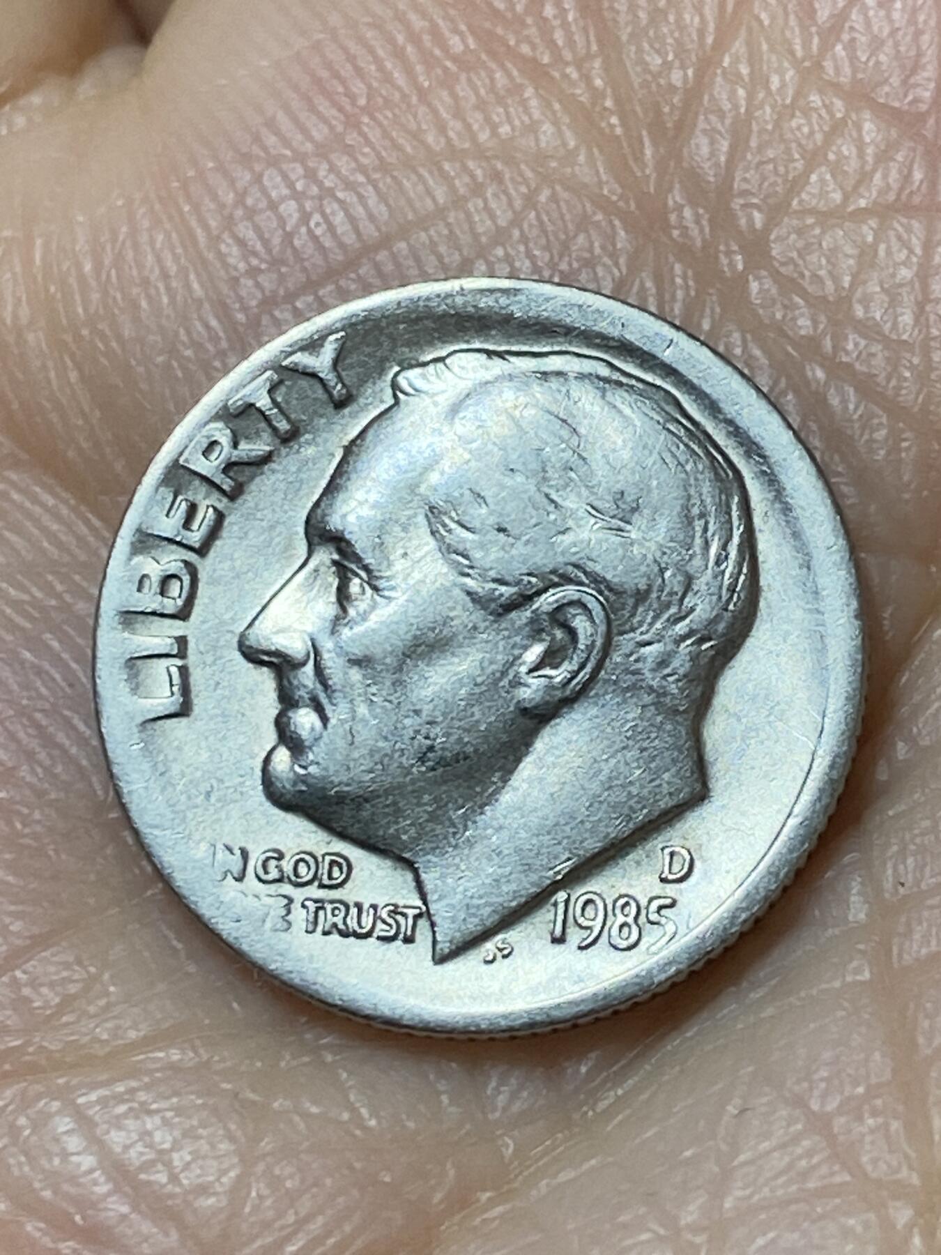 2025年第一百二十七场(总第一百五十三场）外国好品章牌、散币(免佣金) 美国🇺🇸1985年1角(罗斯福1角第二版，D标丹佛造)