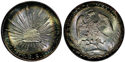 北京阿城哥拍卖2025年秋季拍卖会 - 1894年墨西哥“鹰洋”8瑞尔银币一枚，铸造精美，版底皎洁莹润，充盈姣好原光，品相一流，PCGS MS64+评级编号：89489216