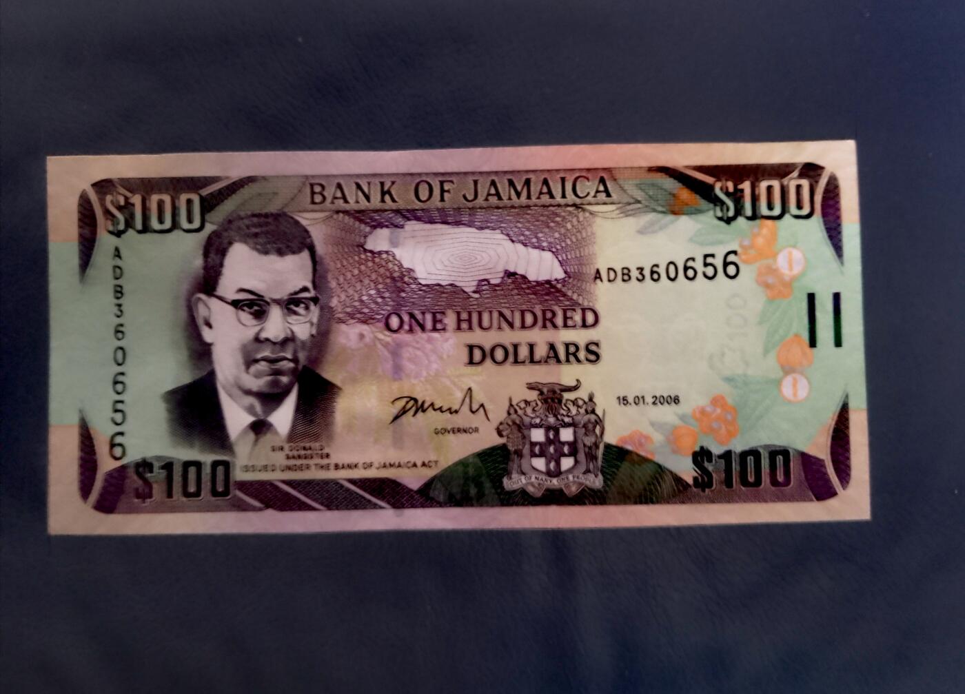 全新牙买加2006年100元永恒号靓品纸币