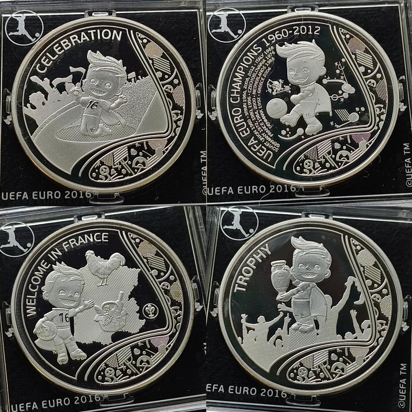 【全场包邮】纯粹捡漏拍477场（免费代拍第14场）调整中 【纪念章】法国2016年欧锦赛官方发行镀银彩色精制纪念章全套-盒证全