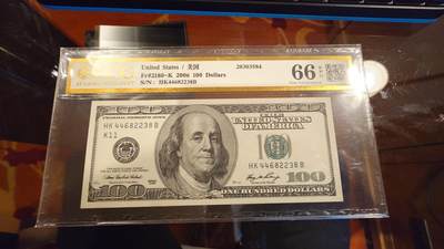 世界钱币～微拍第214期暨2025年第54期  双11评级币特惠拍 - 2006年美国100大头 爱藏66分带4尾号2238