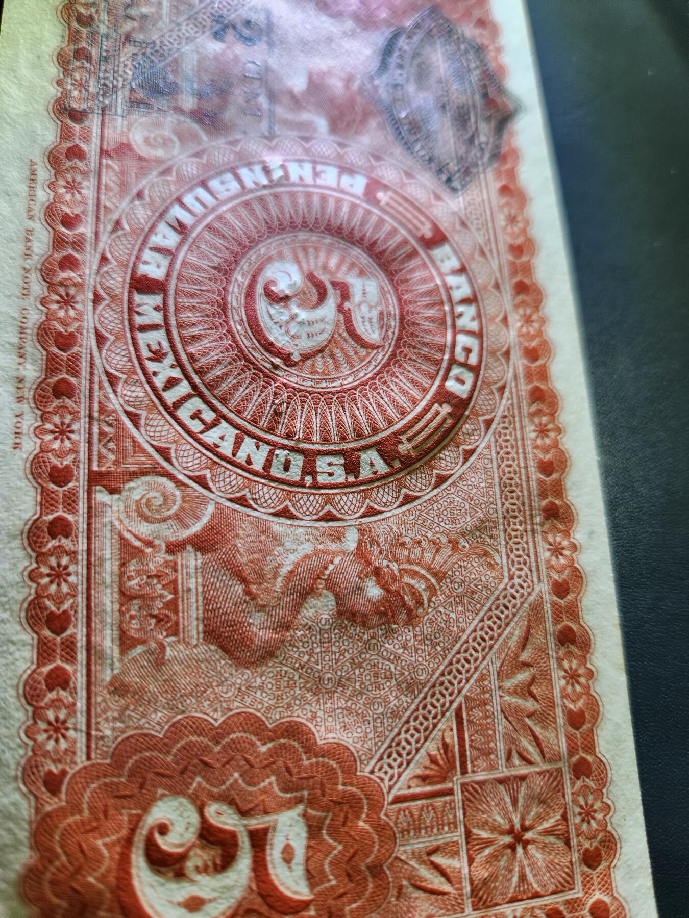 11月14号晚上8点 外国纸币自动截拍第56场 墨西哥1914年5比索 全新原票