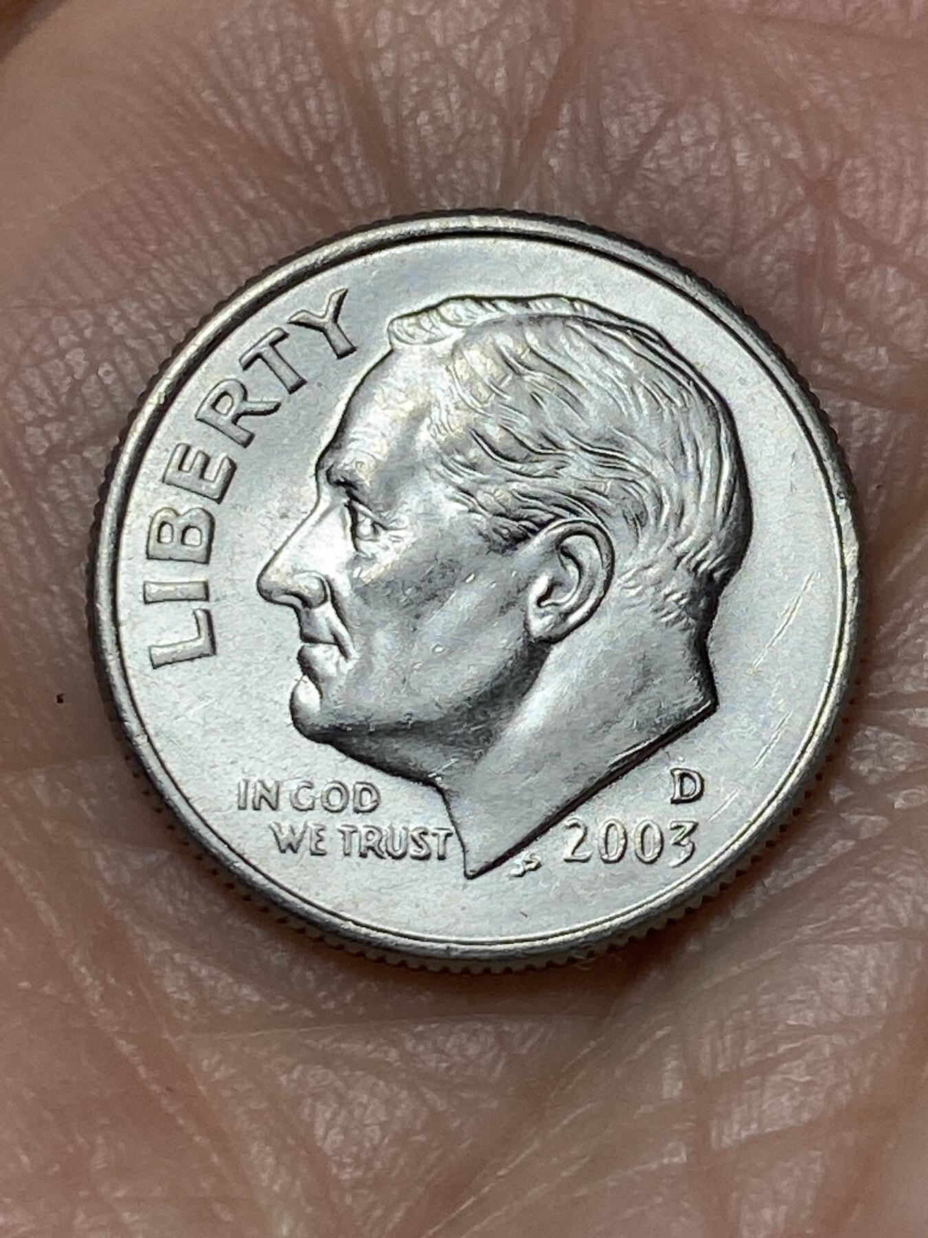 2025年第一百二十八场(总第一百五十四场）外国好品散币、邮币封和邮票场(免佣金) 美国🇺🇸2003年1角(罗斯福1角第二版，D标丹佛造)