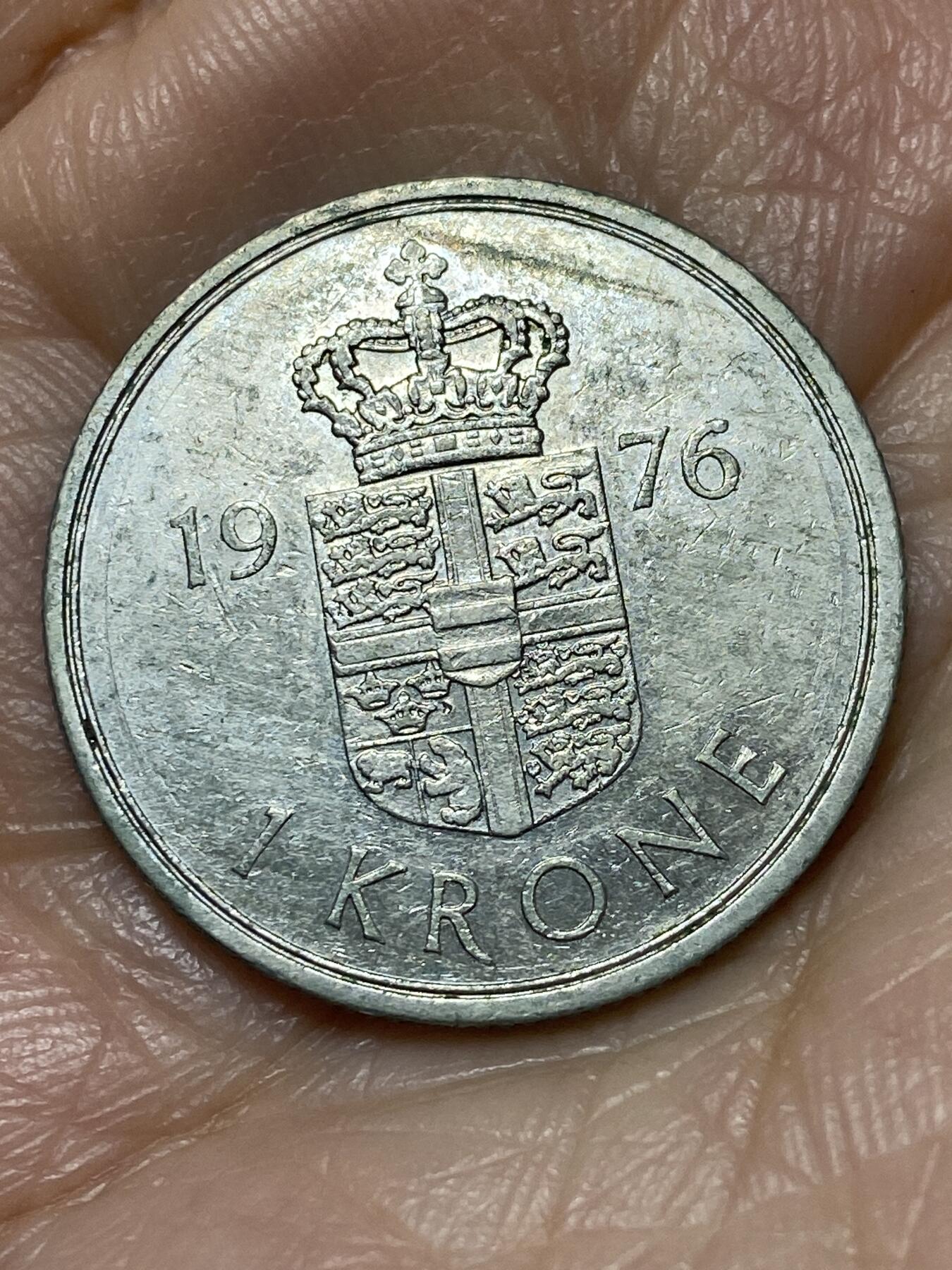 2025年第一百二十八场(总第一百五十四场）外国好品散币、邮币封和邮票场(免佣金) 丹麦🇩🇰1976年1克朗(玛格丽特二世第一版，S; B版)