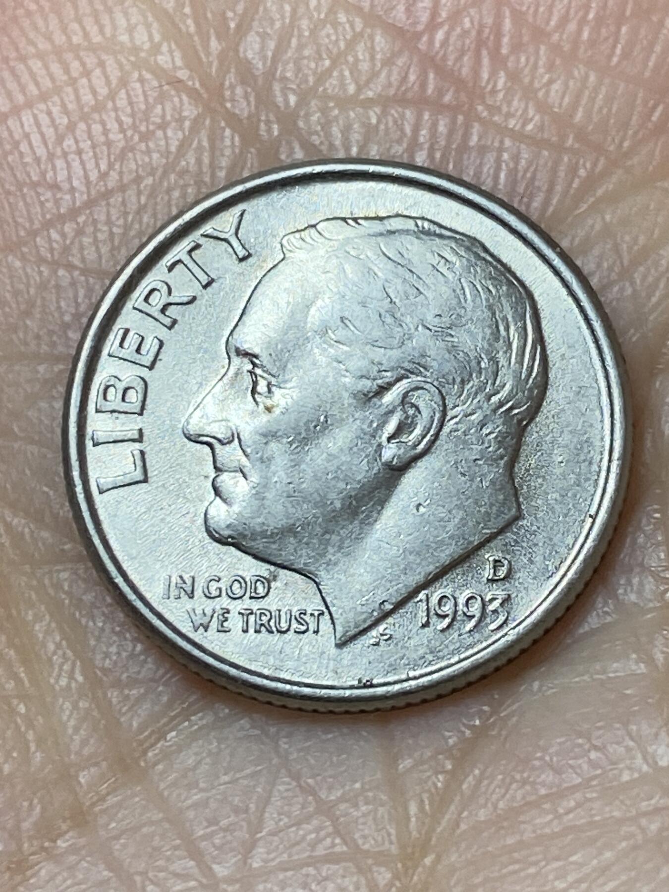 2025年第一百二十七场(总第一百五十三场）外国好品章牌、散币(免佣金) 美国🇺🇸1993年1角(罗斯福1角第二版，D标丹佛造)