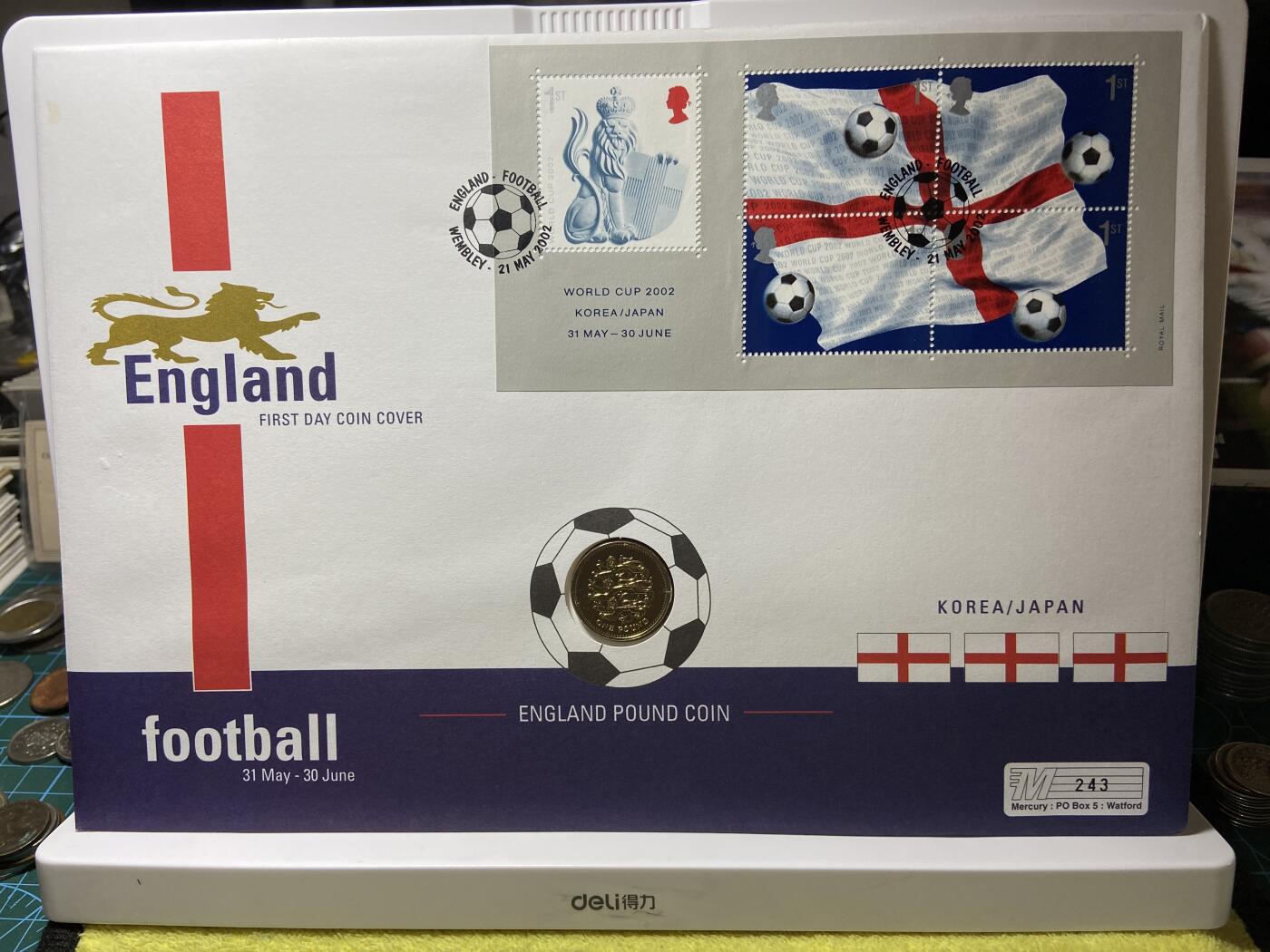 2025年第一百二十八场(总第一百五十四场）外国好品散币、邮币封和邮票场(免佣金) 大型邮币封–英国🇬🇧2002年1英镑(2002年足球世界杯纪念封))