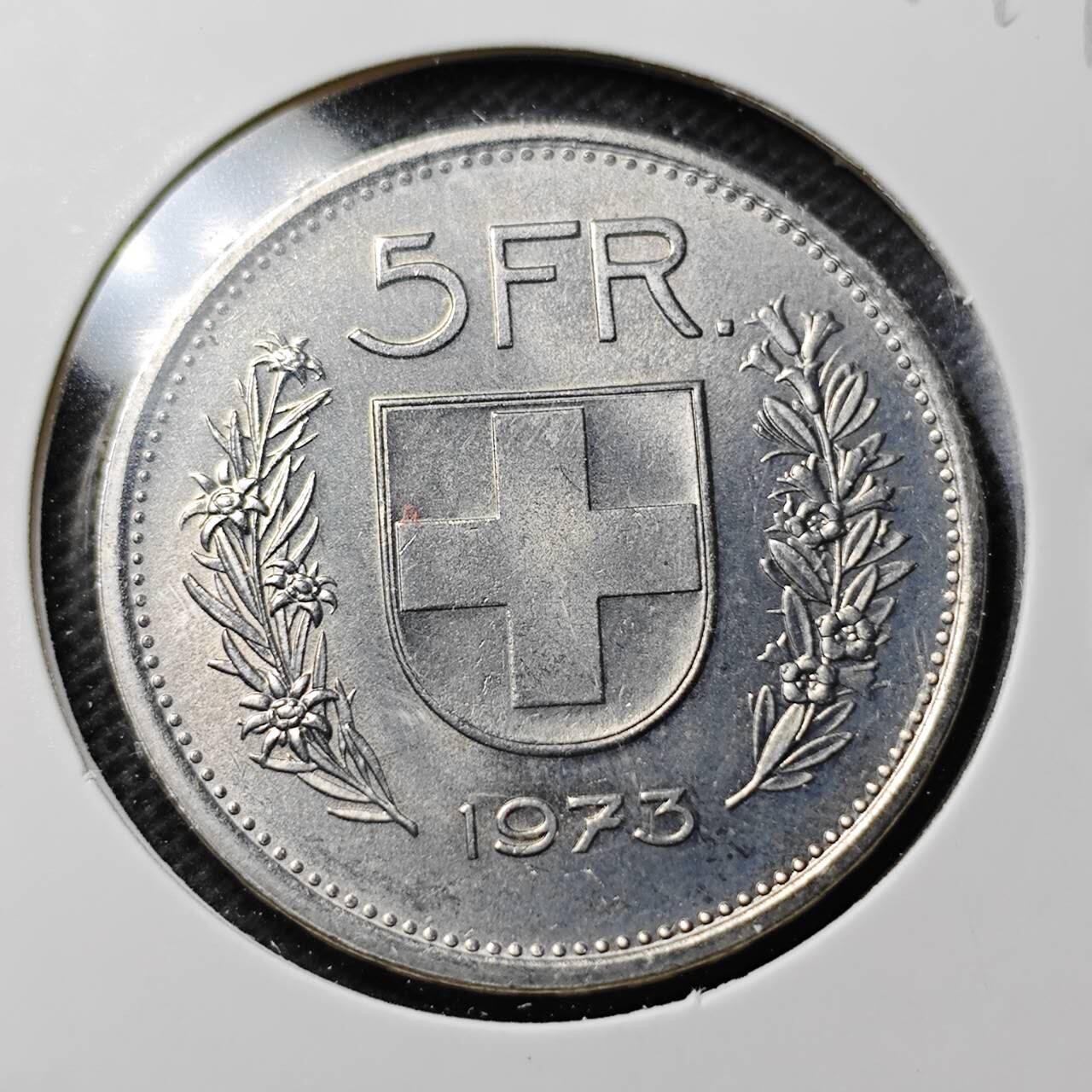 KK钱币收藏小铺  第368场  2月预留时间 周末发货  1973瑞士5法郎