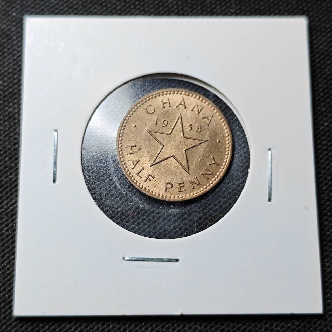 KK钱币收藏小铺  第368场  2月预留时间 周末发货  1958加纳1/2便士铜币