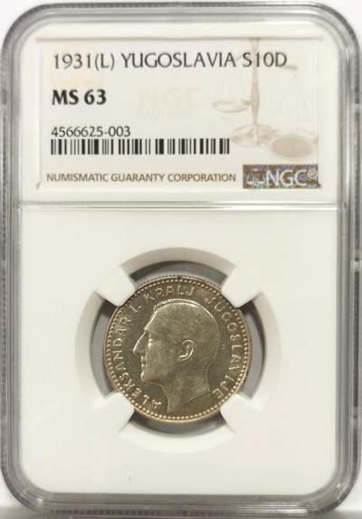 博洋堂世界钱币拍卖第146期（全场包邮） - NGC MS63 南斯拉夫王国1931年（L）版10第纳尔银币