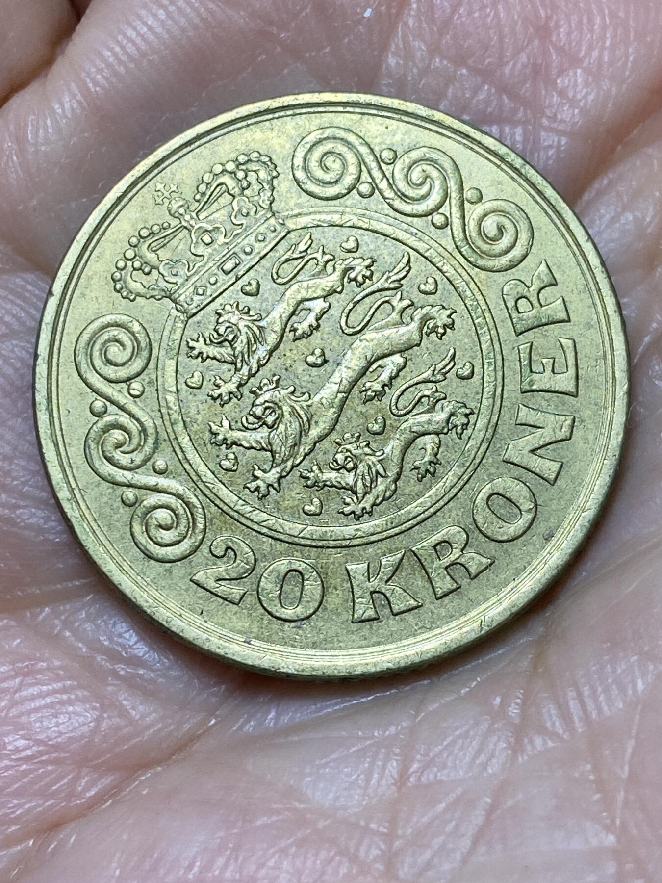 2025年第一百二十八场(总第一百五十四场）外国好品散币、邮币封和邮票场(免佣金) 丹麦🇩🇰1993年20克朗(玛格丽特二世第一版，LG; JP; A版，关门年)