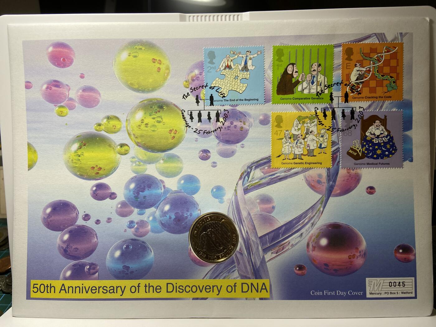 2025年第一百二十八场(总第一百五十四场）外国好品散币、邮币封和邮票场(免佣金) 大型邮币封–英国🇬🇧2003年2英镑(2003年DNA双螺旋结构发现50周年纪念封)