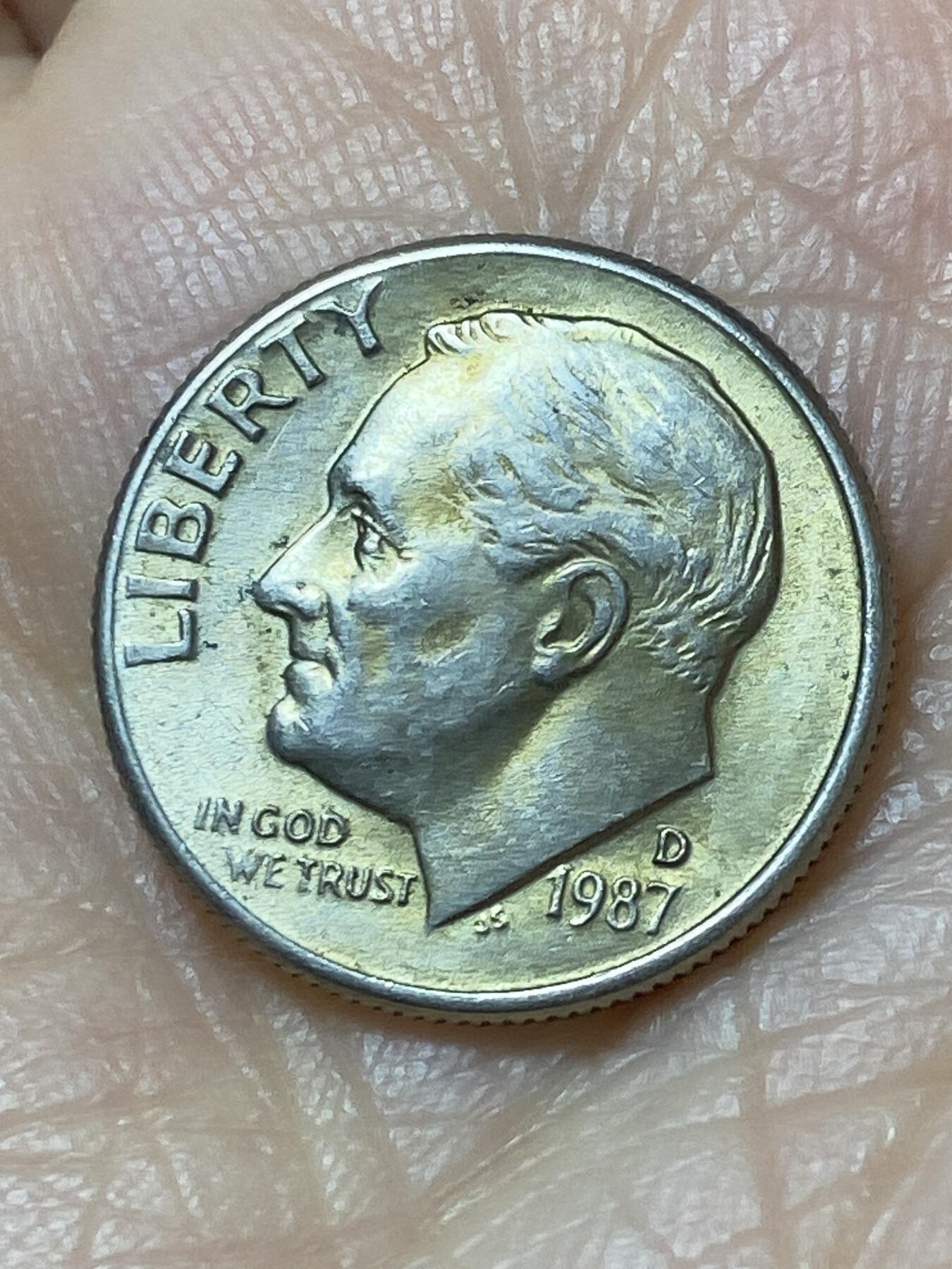 2025年第一百二十七场(总第一百五十三场）外国好品章牌、散币(免佣金) 美国🇺🇸1987年1角(罗斯福1角第二版，D标丹佛造)