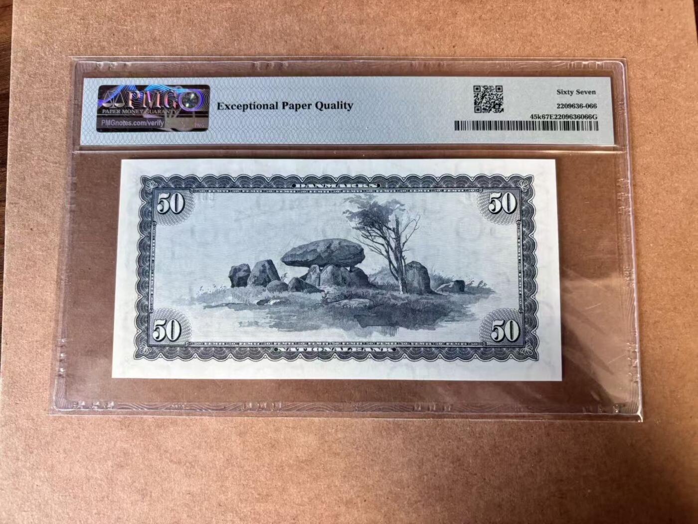 【Blue Auction】世界纸币精拍第749期——18级TOP拍卖/信誉/品质/专业/高效💫 丹麦 1966年50克朗 PMG67EPQ 