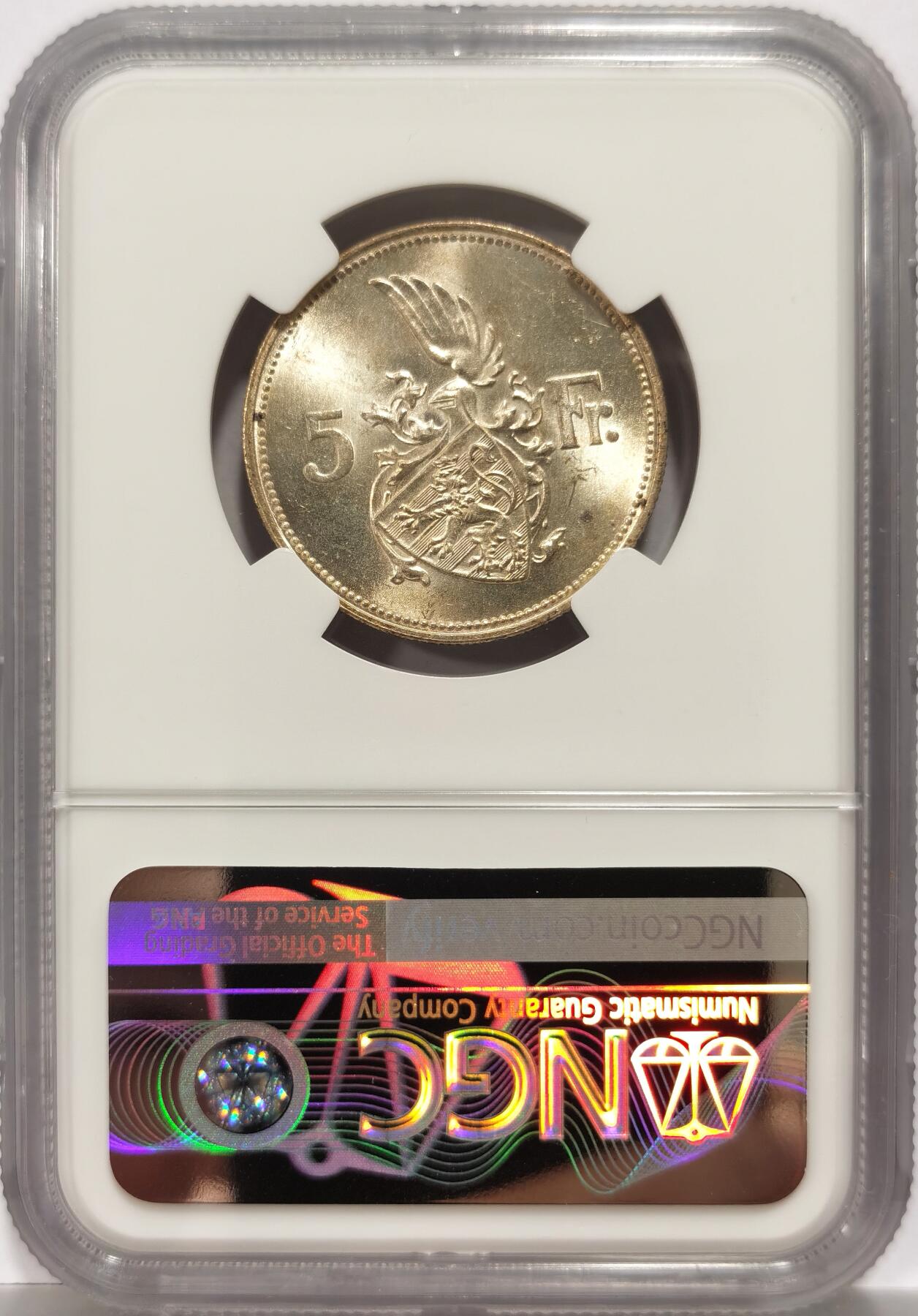 博洋堂世界钱币拍卖第146期（全场包邮） NGC MS63 卢森堡1929年5法郎银币