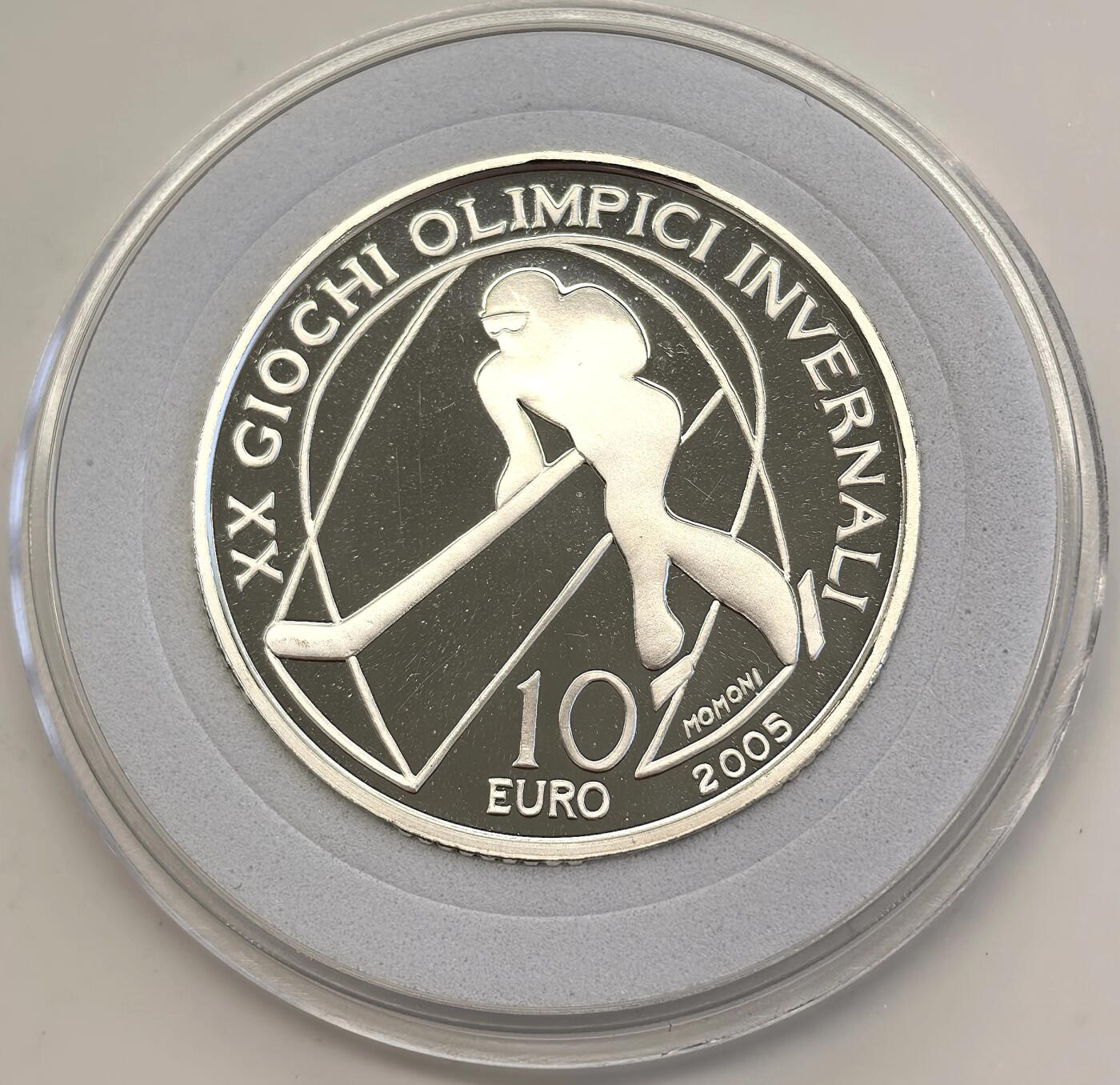 博洋堂世界钱币拍卖第146期（全场包邮） 2005年意大利10欧精制银币 都林冬奥会-冰球 22克 925银