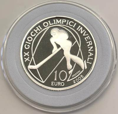 博洋堂世界钱币拍卖第146期（全场包邮） - 2005年意大利10欧精制银币 都林冬奥会-冰球 22克 925银
