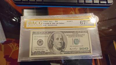 世界钱币～微拍第214期暨2025年第54期  双11评级币特惠拍 - 2006年美国100大头 爱藏67分带4尾号2208