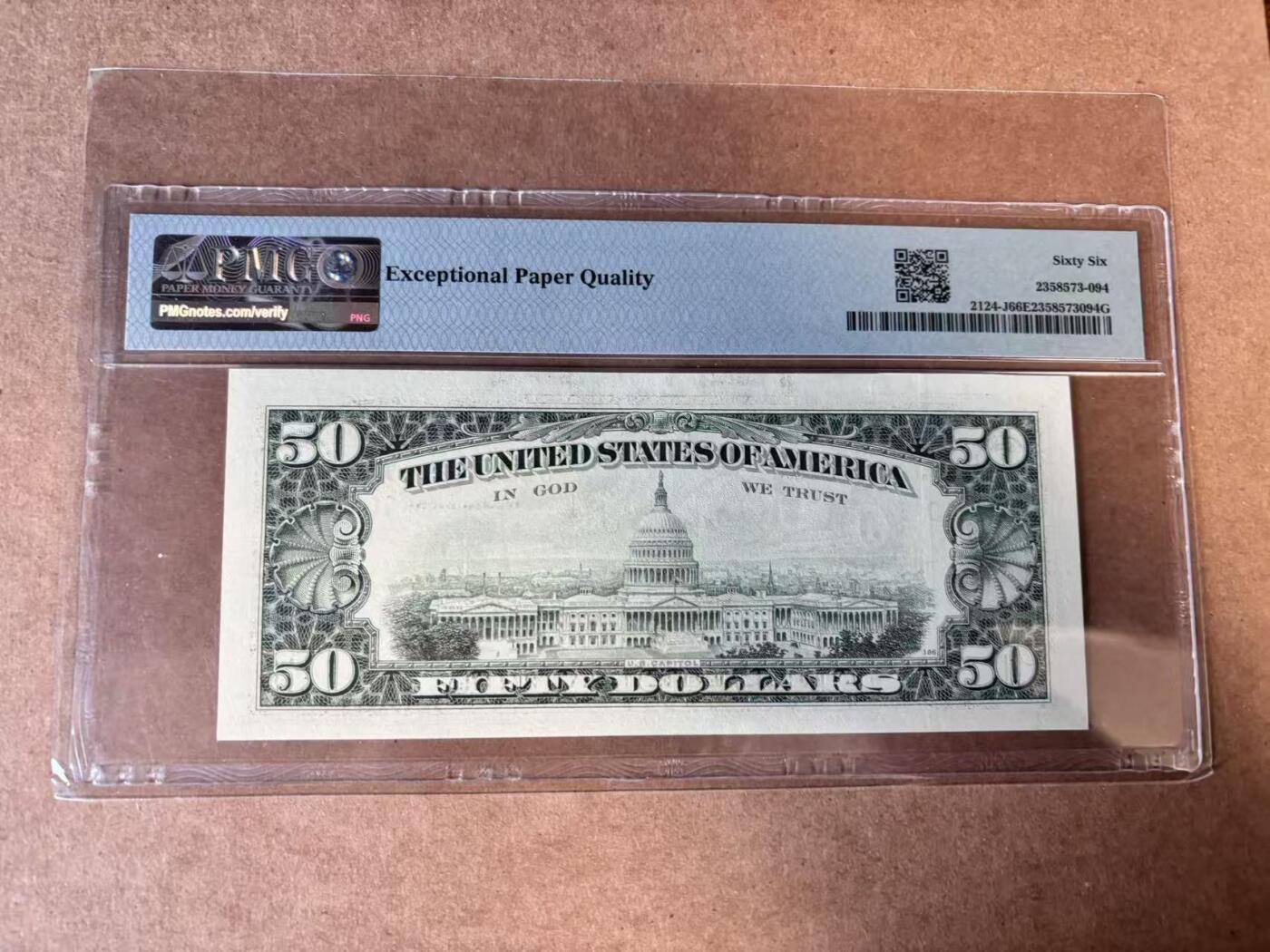 【Blue Auction】世界纸币精拍第749期——18级TOP拍卖/信誉/品质/专业/高效💫 【无47】美国 1990年50美金 PMG66EPQ 堪萨斯版