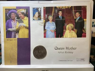 2025年第一百二十八场(总第一百五十四场）外国好品散币、邮币封和邮票场(免佣金) - 大型邮币封–英国🇬🇧1980年25便士纪念币(2001年伊丽莎白二世女王母亲101岁寿辰纪念封)