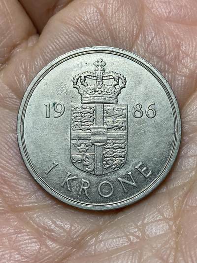 2025年第一百二十八场(总第一百五十四场）外国好品散币、邮币封和邮票场(免佣金) - 丹麦🇩🇰1986年1克朗(玛格丽特二世第三版，R; B版)