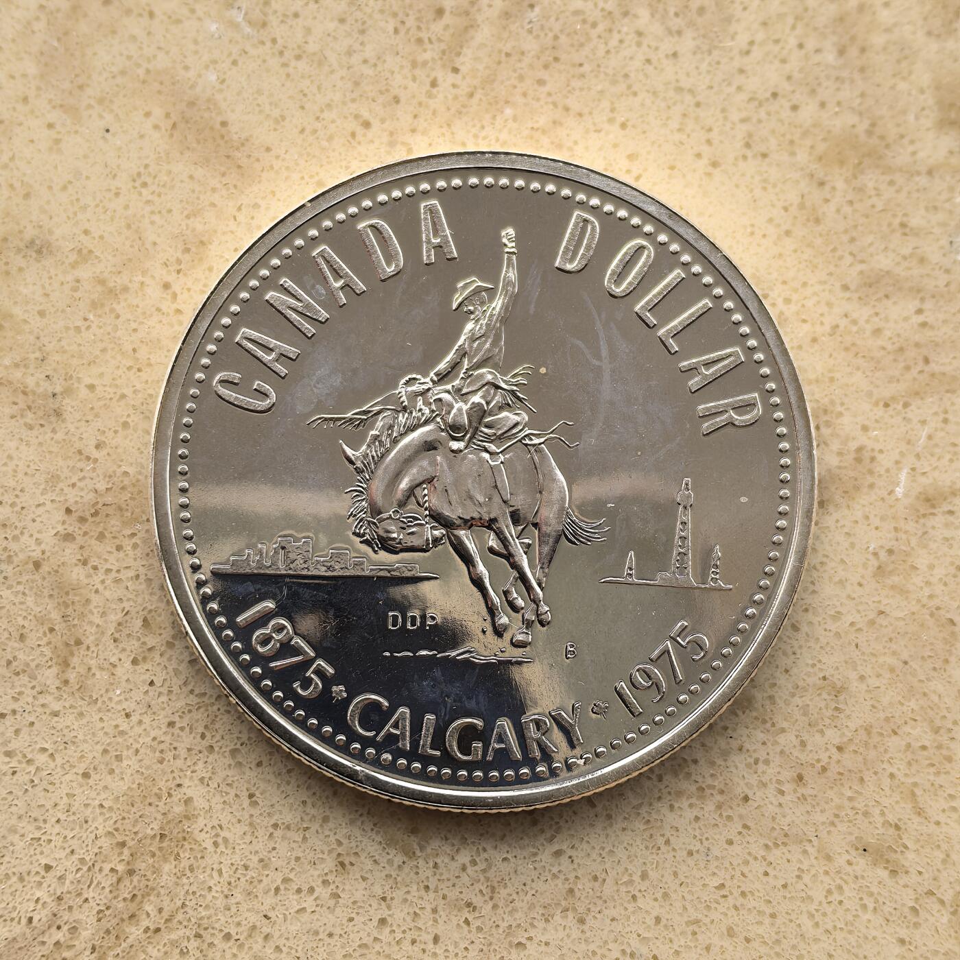 道一币馆币章第一百五十五场 加拿大1975卡尔加里成立100周年1元精制银币 23.32 500s