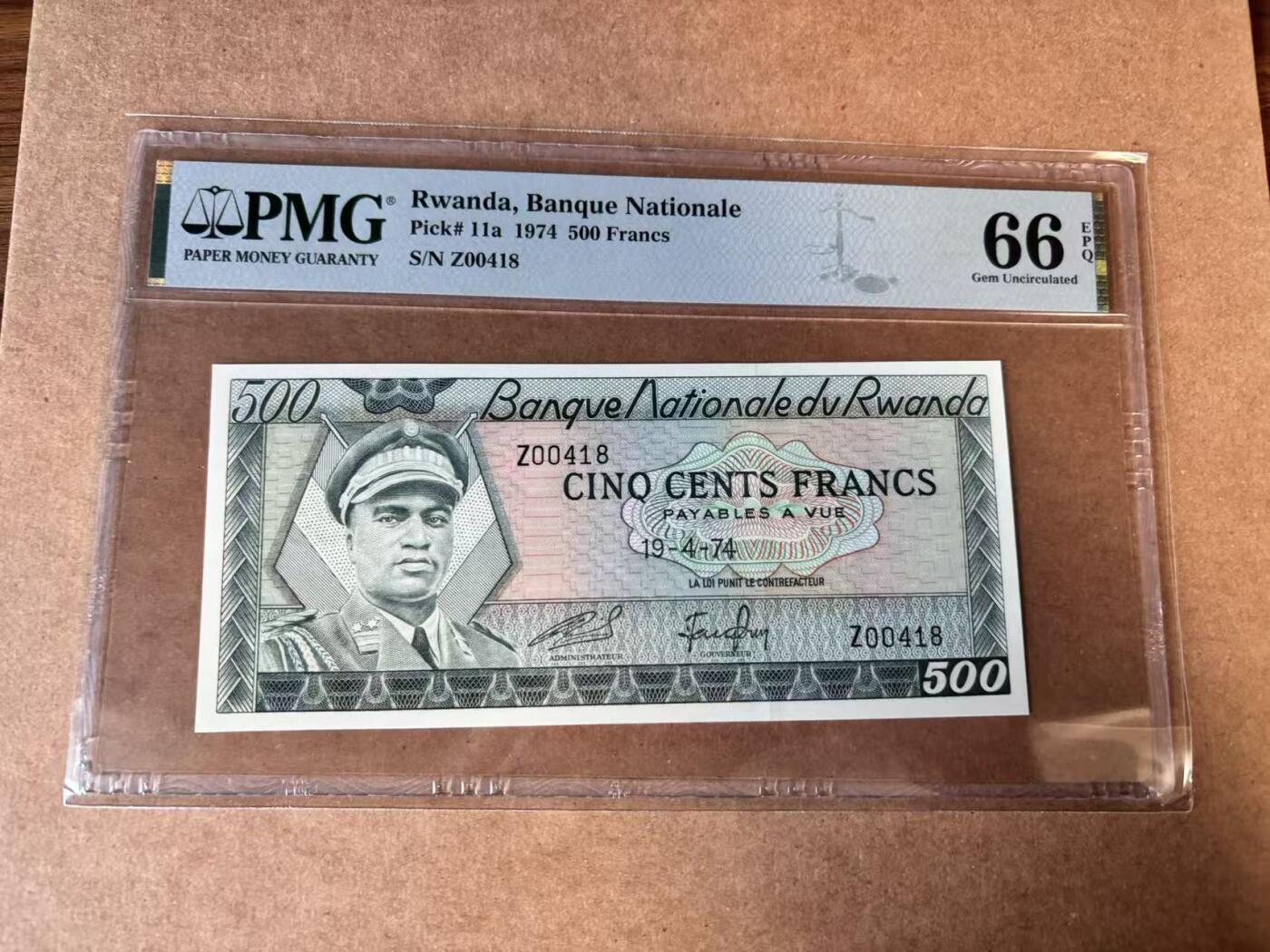 【Blue Auction】世界纸币精拍第749期——18级TOP拍卖/信誉/品质/专业/高效💫 【418小号】卢旺达 1974年500法郎 PMG66EPQ 