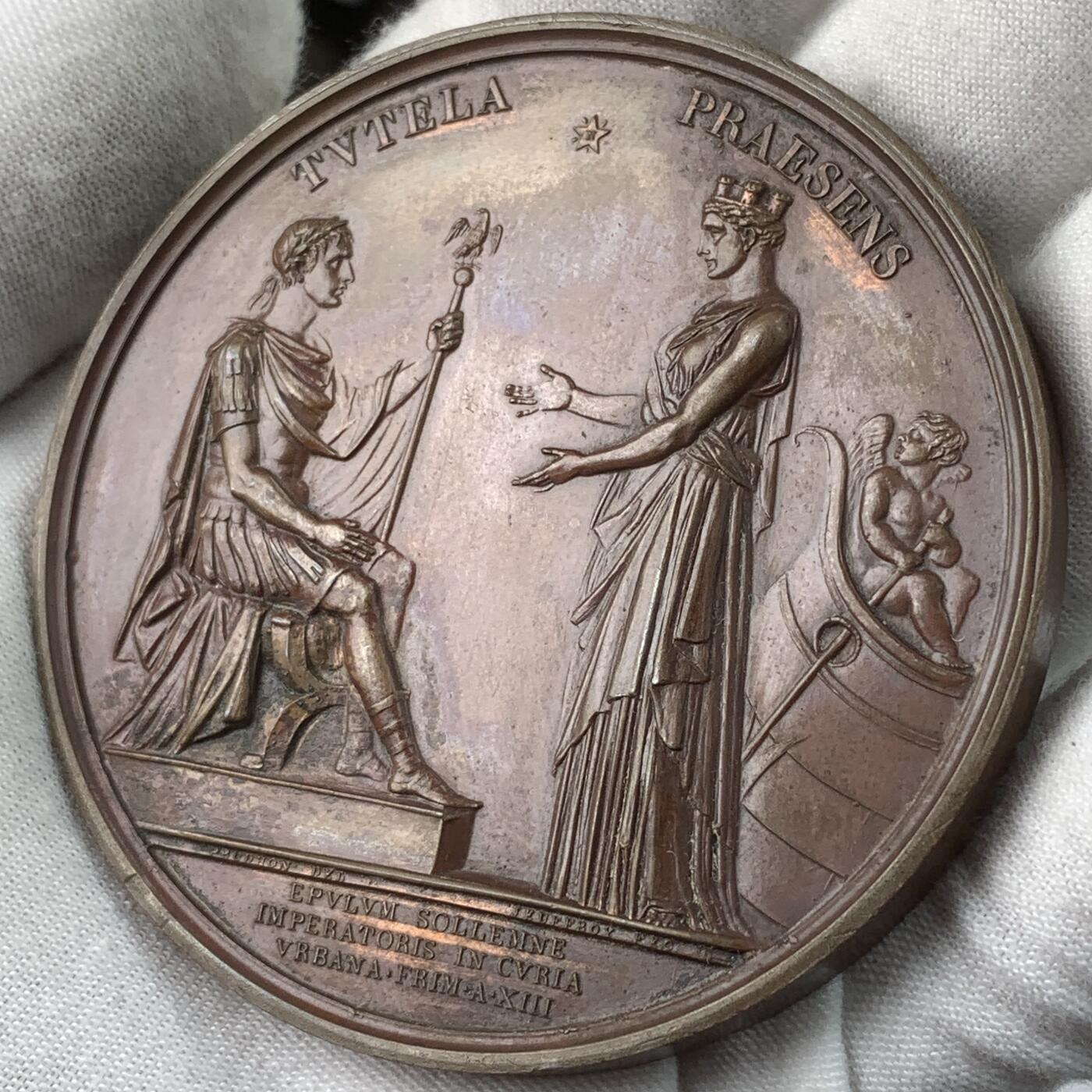 掌中浮雕-藏着的欧洲第041场 1804年拿破仑一世皇帝加冕大铜章 ，68mm，光边无边铭