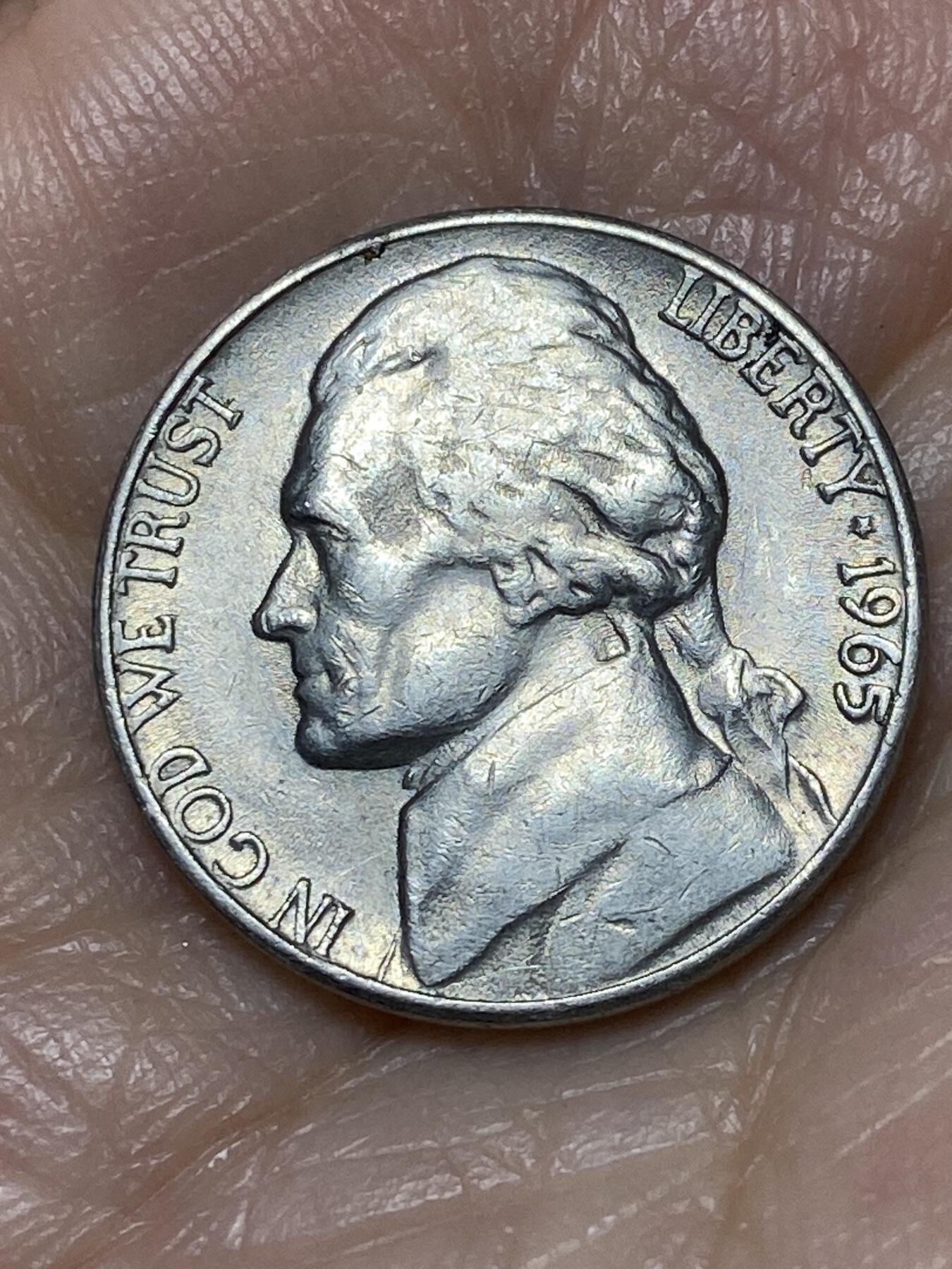 2025年第一百二十八场(总第一百五十四场）外国好品散币、邮币封和邮票场(免佣金) 美国🇺🇸1965年5分(杰斐逊5分第三版，无标)