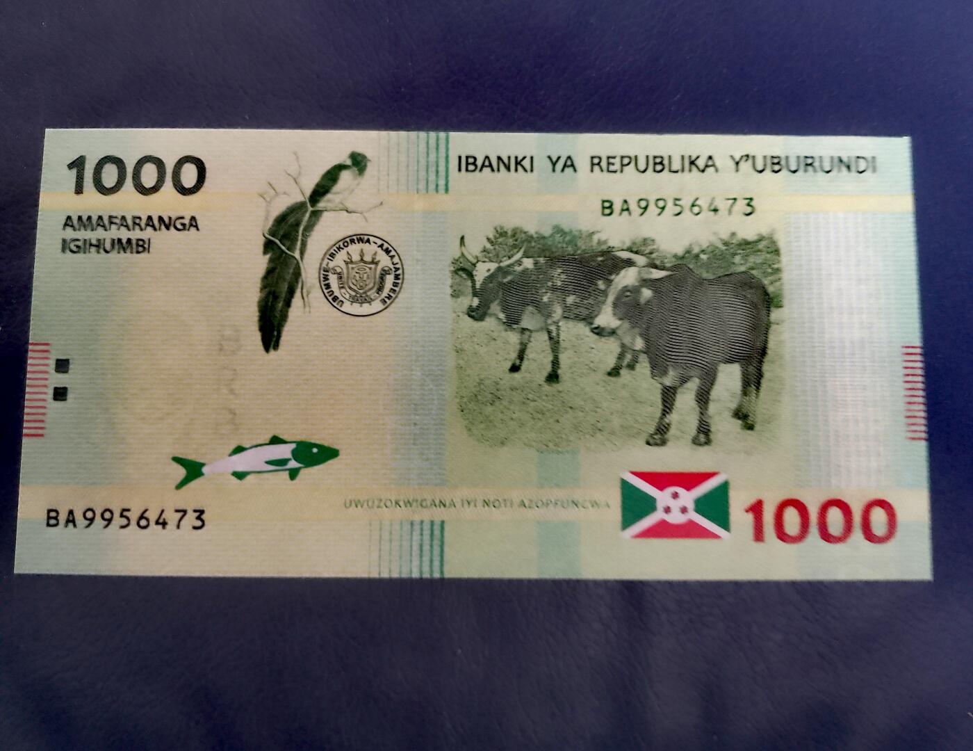 全新布隆迪2015年1000法朗靓品纸币