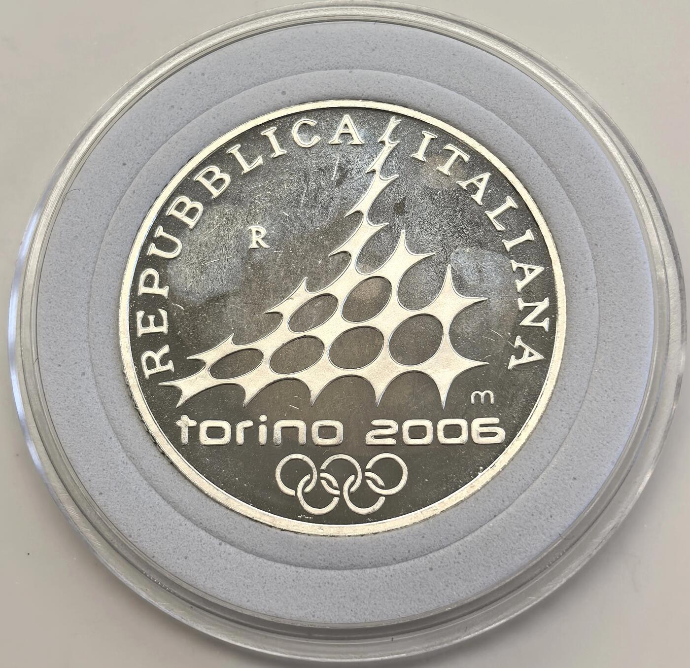 博洋堂世界钱币拍卖第146期（全场包邮） 2005年意大利10欧精制银币 都林冬奥会-高山滑雪 22克 925银