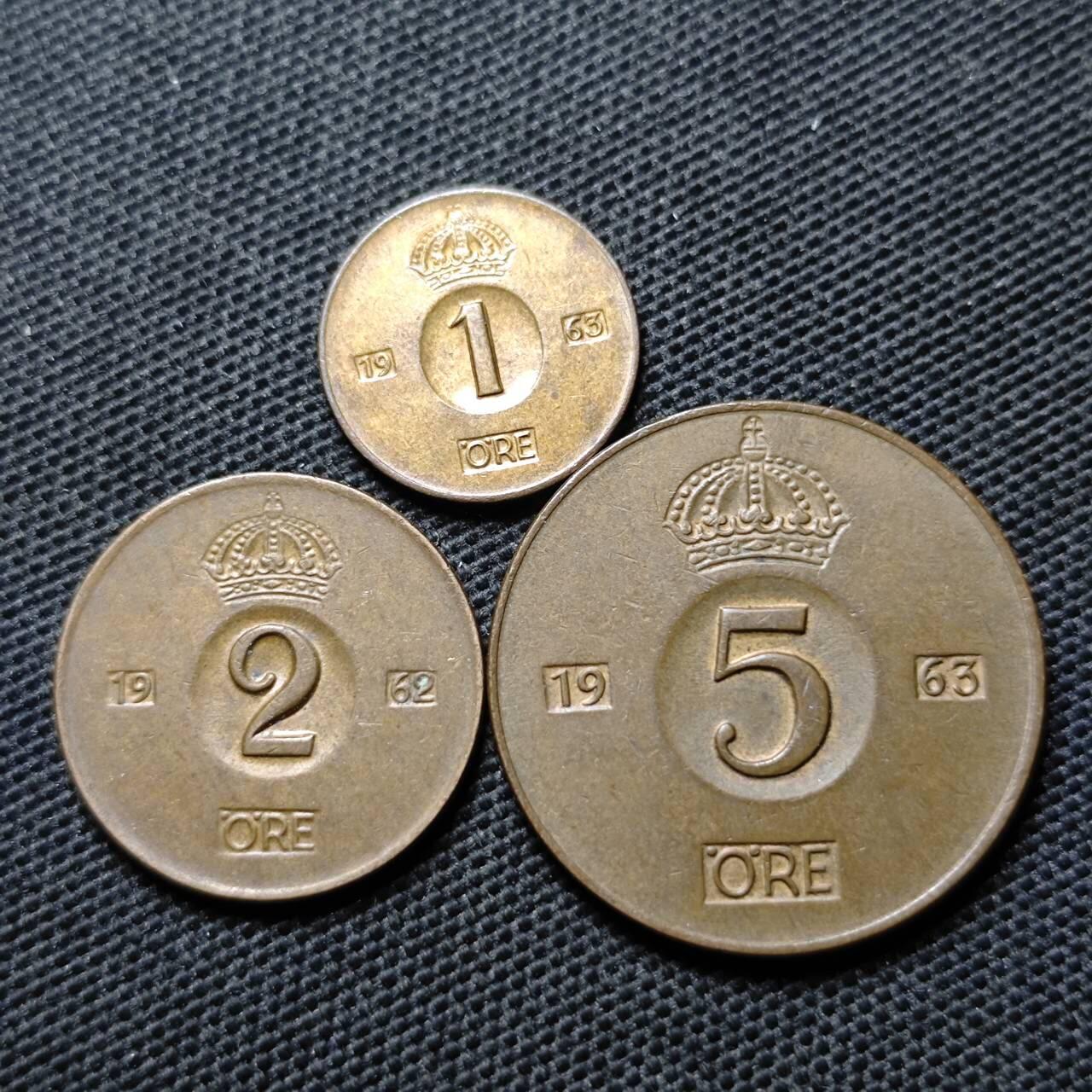 KK钱币收藏小铺  第368场  2月预留时间 周末发货  瑞典大小面值铜币一组