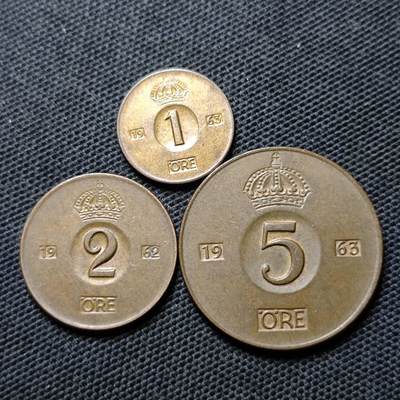 KK钱币收藏小铺  第368场  2月预留时间 周末发货 -  瑞典大小面值铜币一组