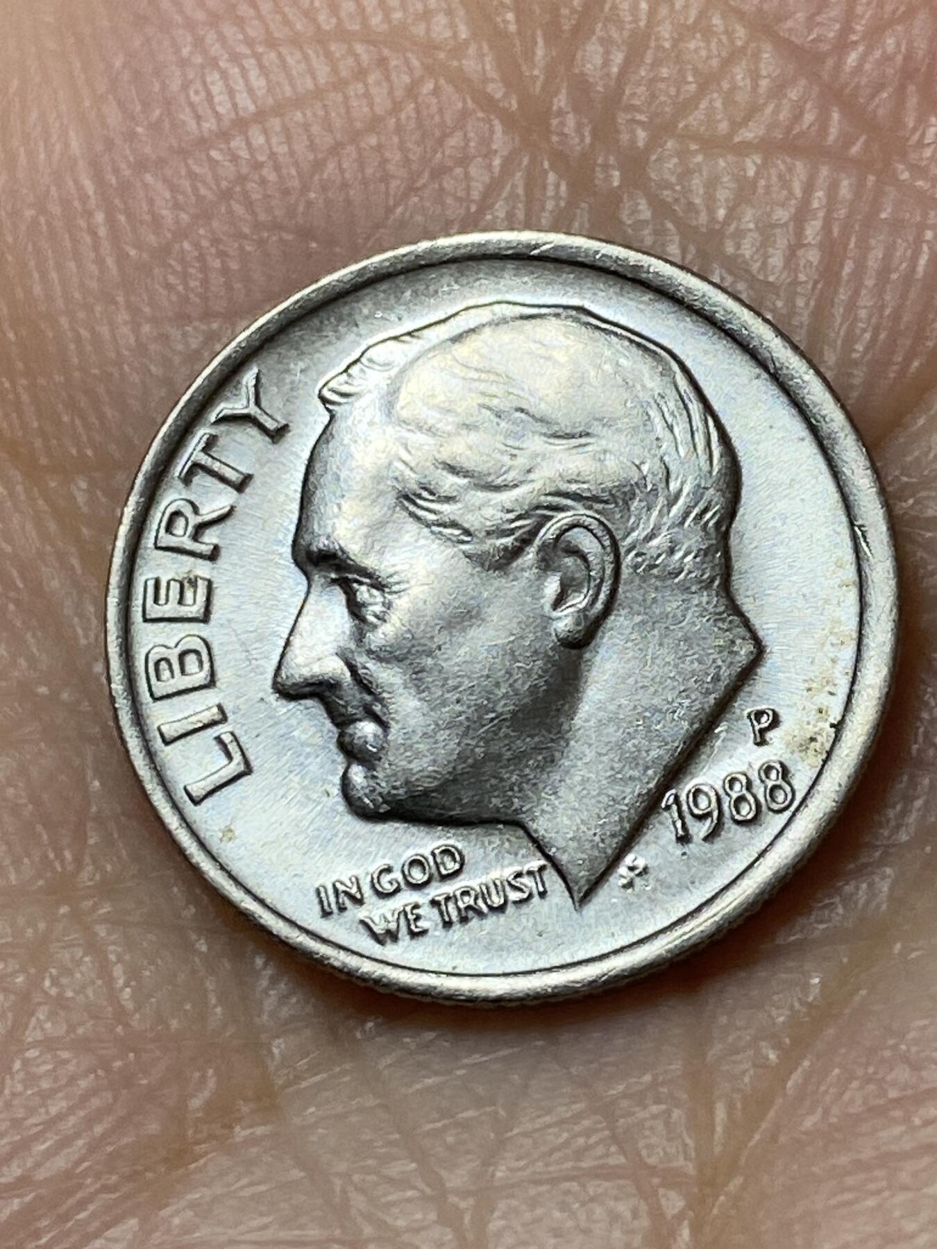 2025年第一百二十七场(总第一百五十三场）外国好品章牌、散币(免佣金) 美国🇺🇸1988年1角(罗斯福1角第二版，P标费城造)