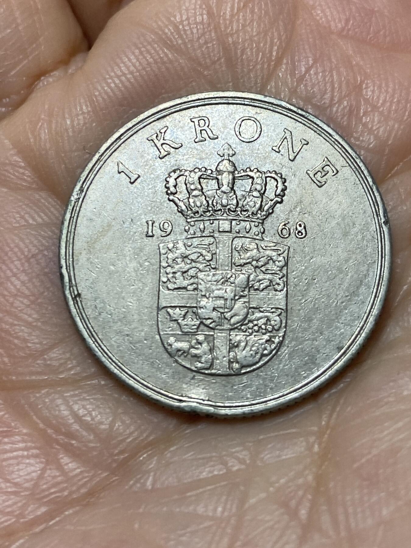 2025年第一百二十八场(总第一百五十四场）外国好品散币、邮币封和邮票场(免佣金) 丹麦🇩🇰1968年1克朗(弗雷德里克九世第三版，C; S版)