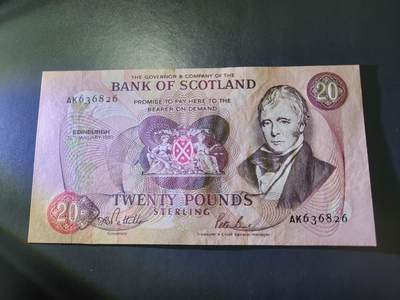 11月12号晚上8点 外国纸币自动截拍第55场 - 苏格兰1993年20镑 新品有点黄