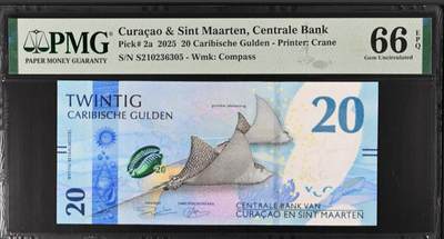 世界靓号纸钞第七十七期 - 2025年库拉索20盾 全程无47 PMG66
