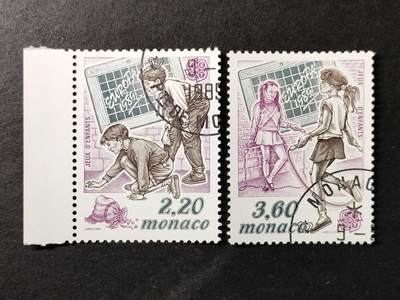 ↓君缘收藏650期☞钱币邮品↓无佣金、可寄存、满30元包邮  - 摩纳哥邮票，1989年欧罗巴 儿童游戏 雕刻版2全