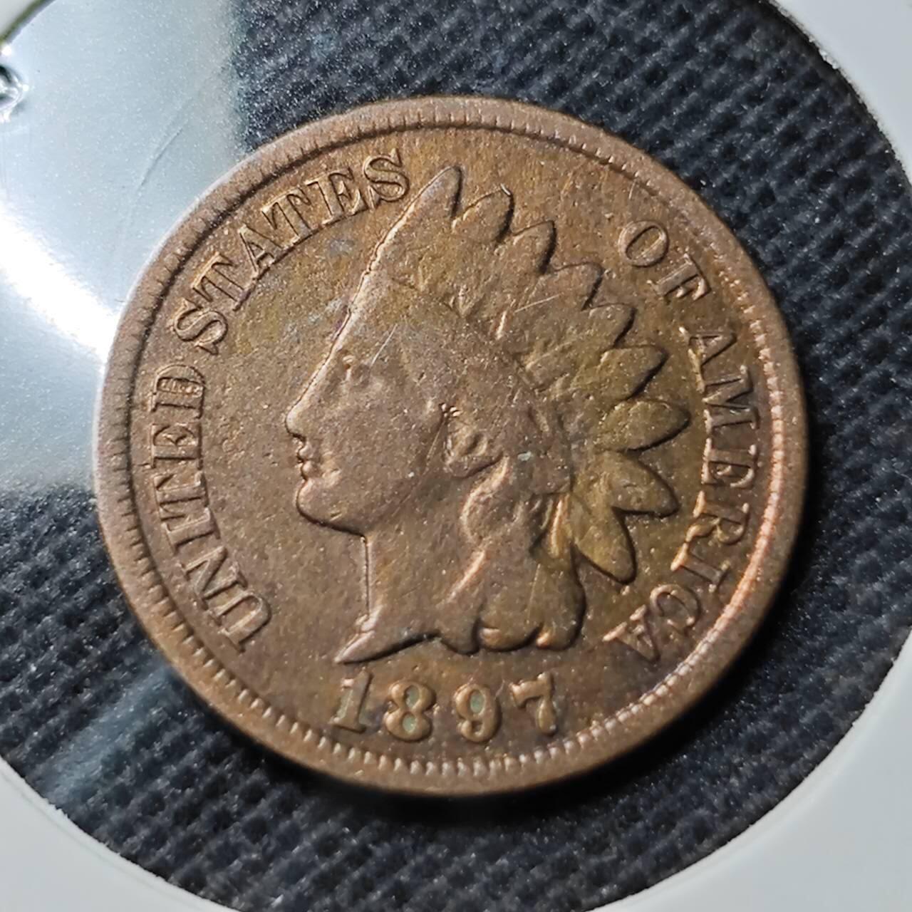 KK钱币收藏小铺  第368场  2月预留时间 周末发货 1897 美国1分铜币