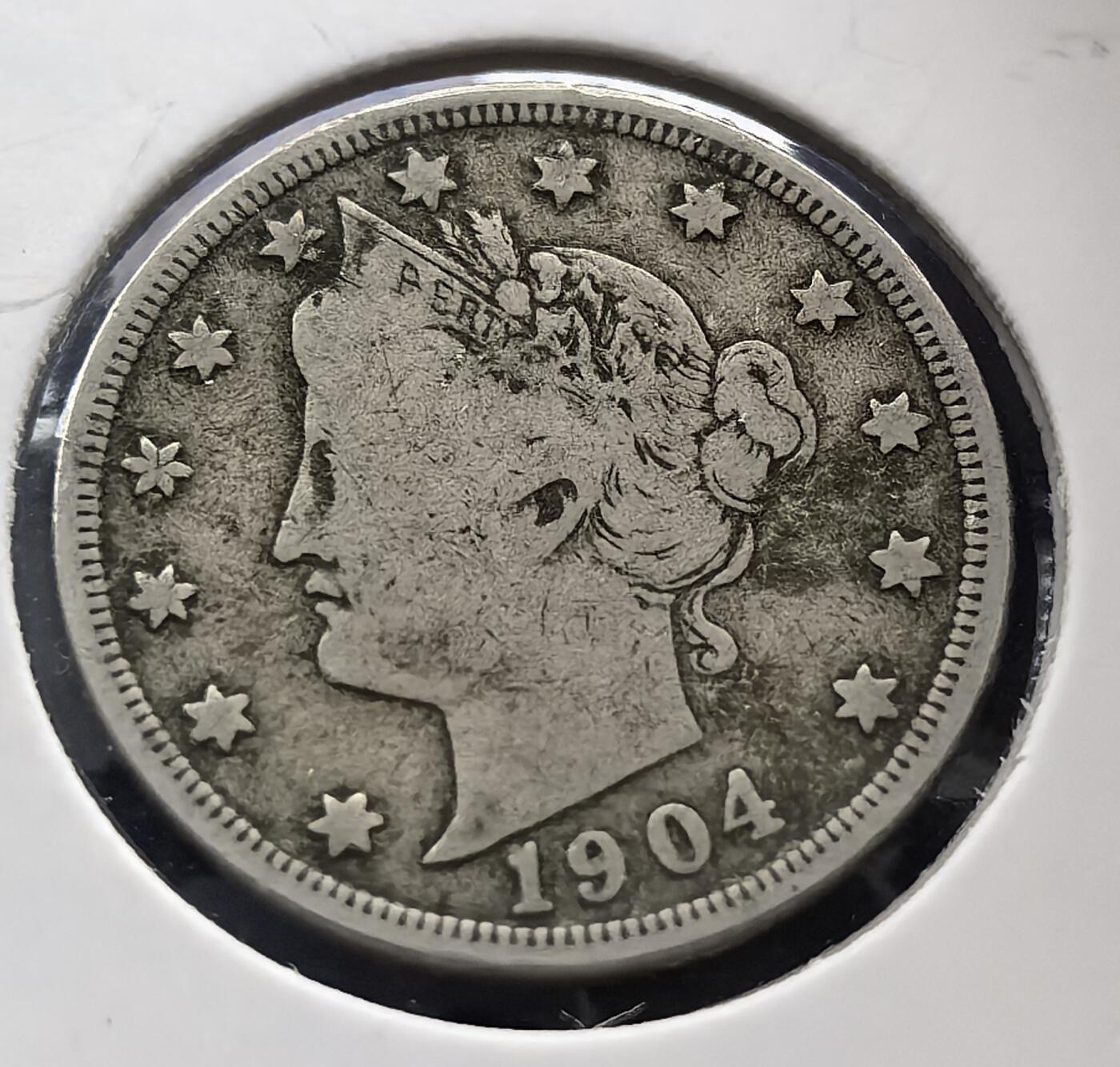 外国优质老铜币银币，周六九点倒数截拍，满百包邮，可寄存半年，喜欢朋友微信扫描二维码可直接参拍 美国1904年自由女神5分