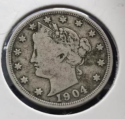 外国优质老铜币银币，周六九点倒数截拍，满百包邮，可寄存半年，喜欢朋友微信扫描二维码可直接参拍 - 美国1904年自由女神5分