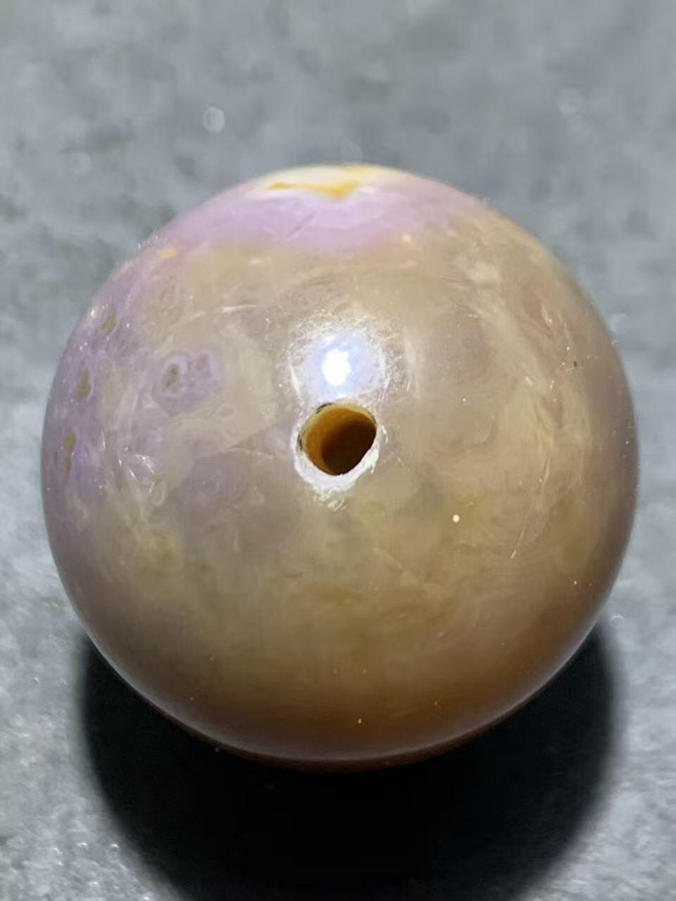 精美高玉化冻料飘紫罗兰战国红玛瑙圆珠一个