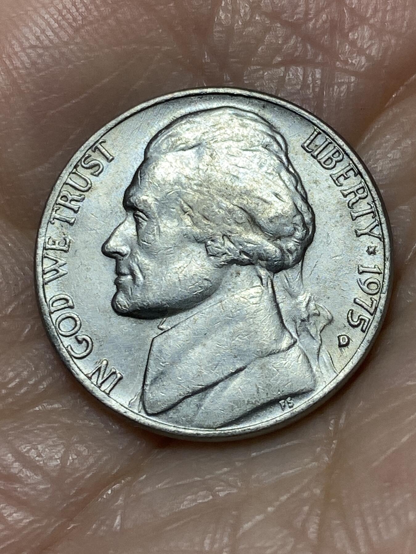 2025年第一百二十八场(总第一百五十四场）外国好品散币、邮币封和邮票场(免佣金) 美国🇺🇸1975年5分(杰斐逊5分第三版，D标丹佛造)