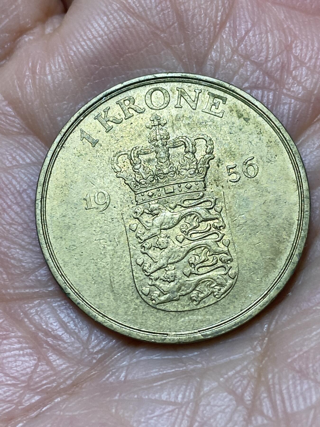 2025年第一百二十八场(总第一百五十四场）外国好品散币、邮币封和邮票场(免佣金) 丹麦🇩🇰1956年1克朗(弗雷德里克九世第二版，C; S版，首发年)