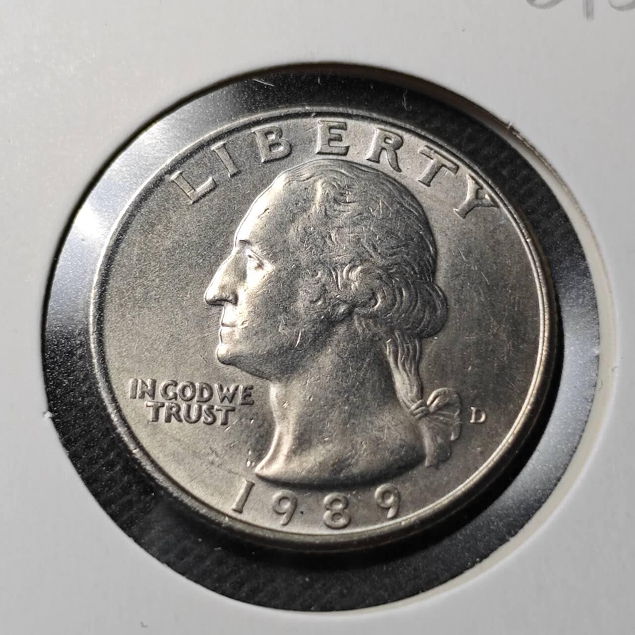 KK钱币收藏小铺  第368场  2月预留时间 周末发货  1989美国25美分 好品