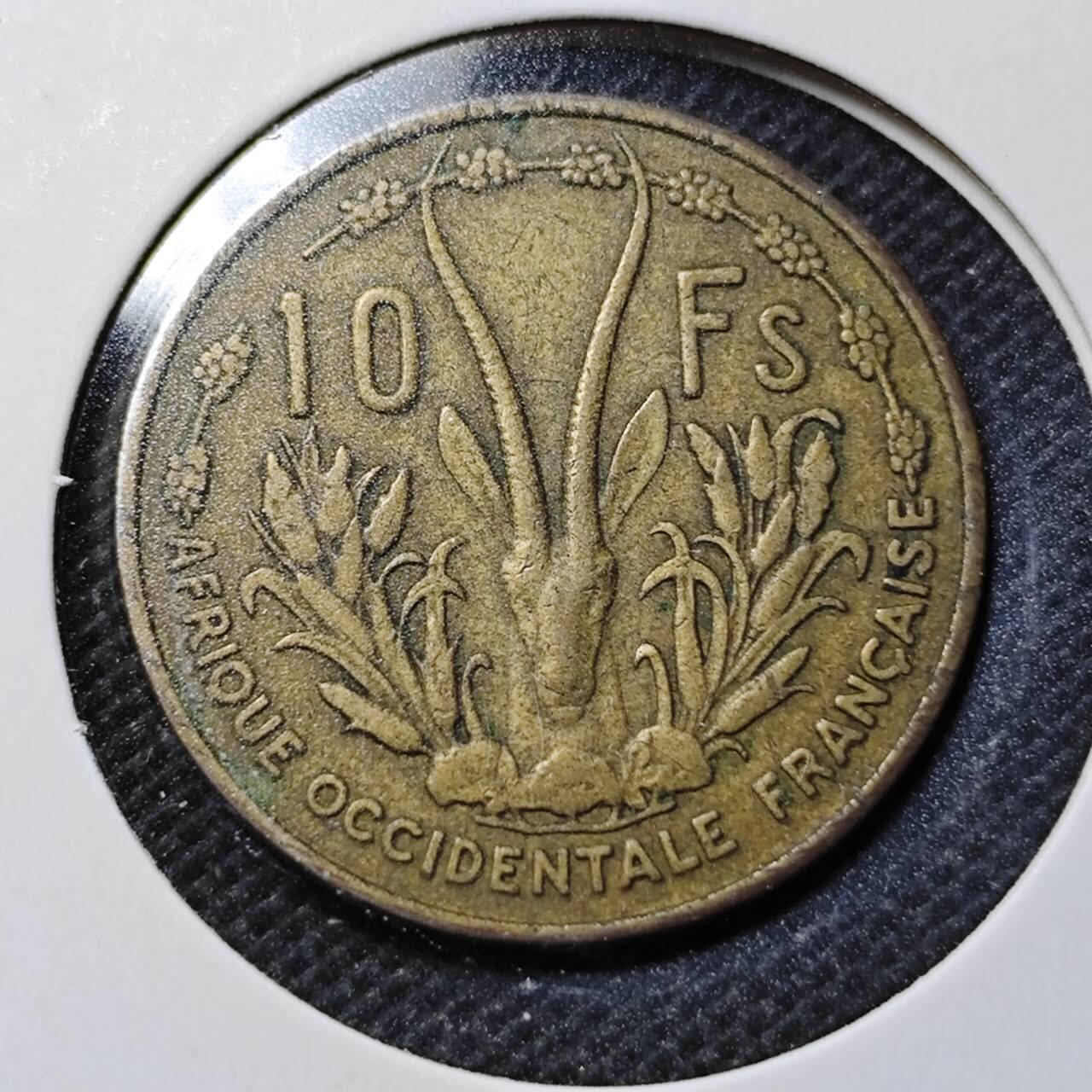 KK钱币收藏小铺  第368场  2月预留时间 周末发货  1956法属西非10法郎