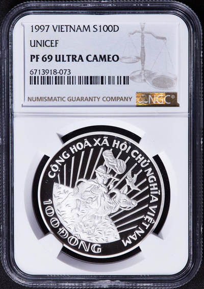 ❤️【币观天下】❤️ 第330期钱币拍卖- 2025.11.14周五晚上6点半场-长期征集拍品 - 越南1997年联合国拯救儿童基金会精制纪念银币 NGC PF69（冠军分数）