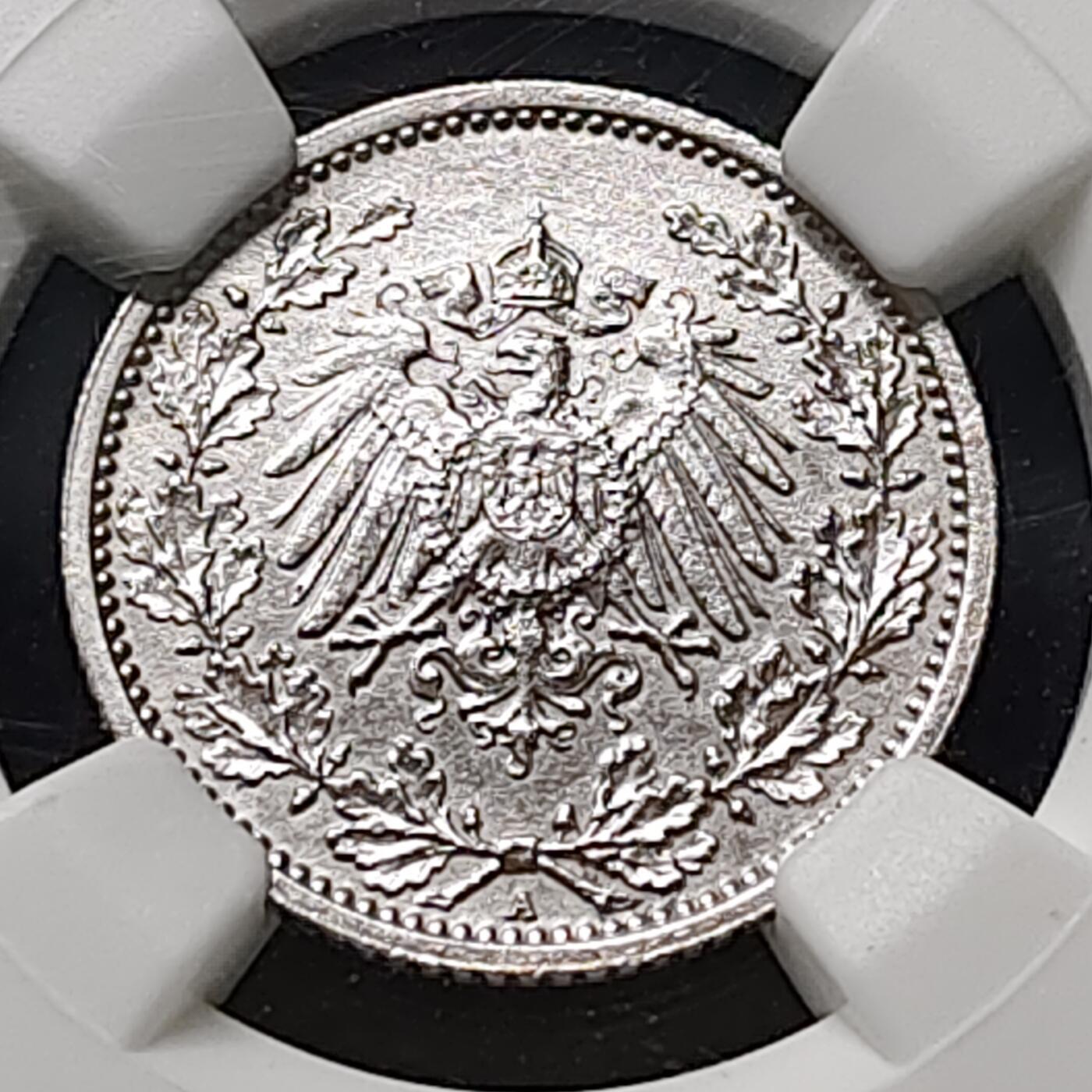 【全场包邮】纯粹捡漏拍477场（免费代拍第14场）调整中 德国第二帝国1918年A厂1/2马克银币-NGC AU DETAILS