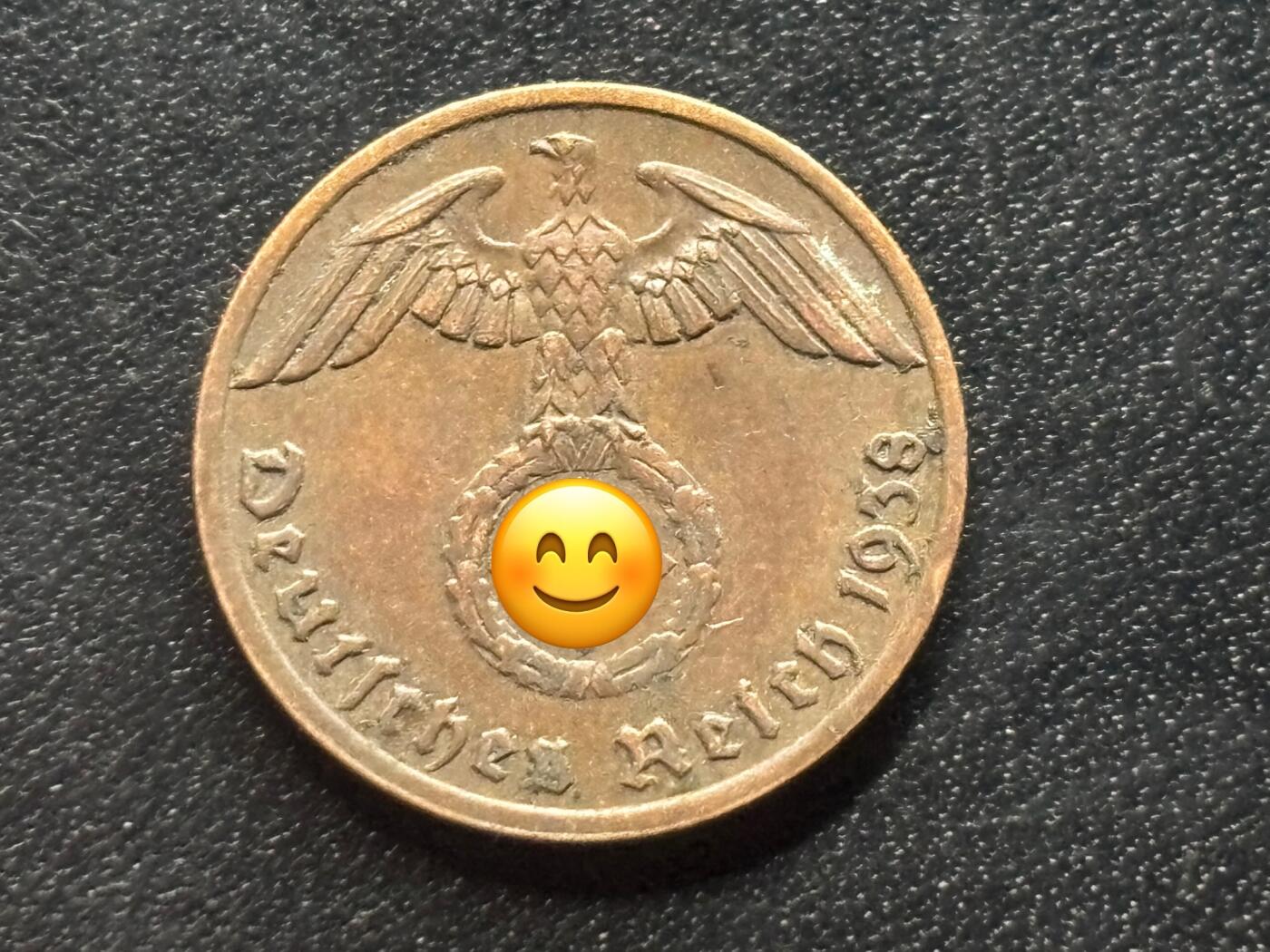 邮泉阁限时拍卖第三十五场补 德国硬币（第三帝国）专场（硬币在国外。请付邮费6元。） 德国第三帝国1938年1芬尼A版