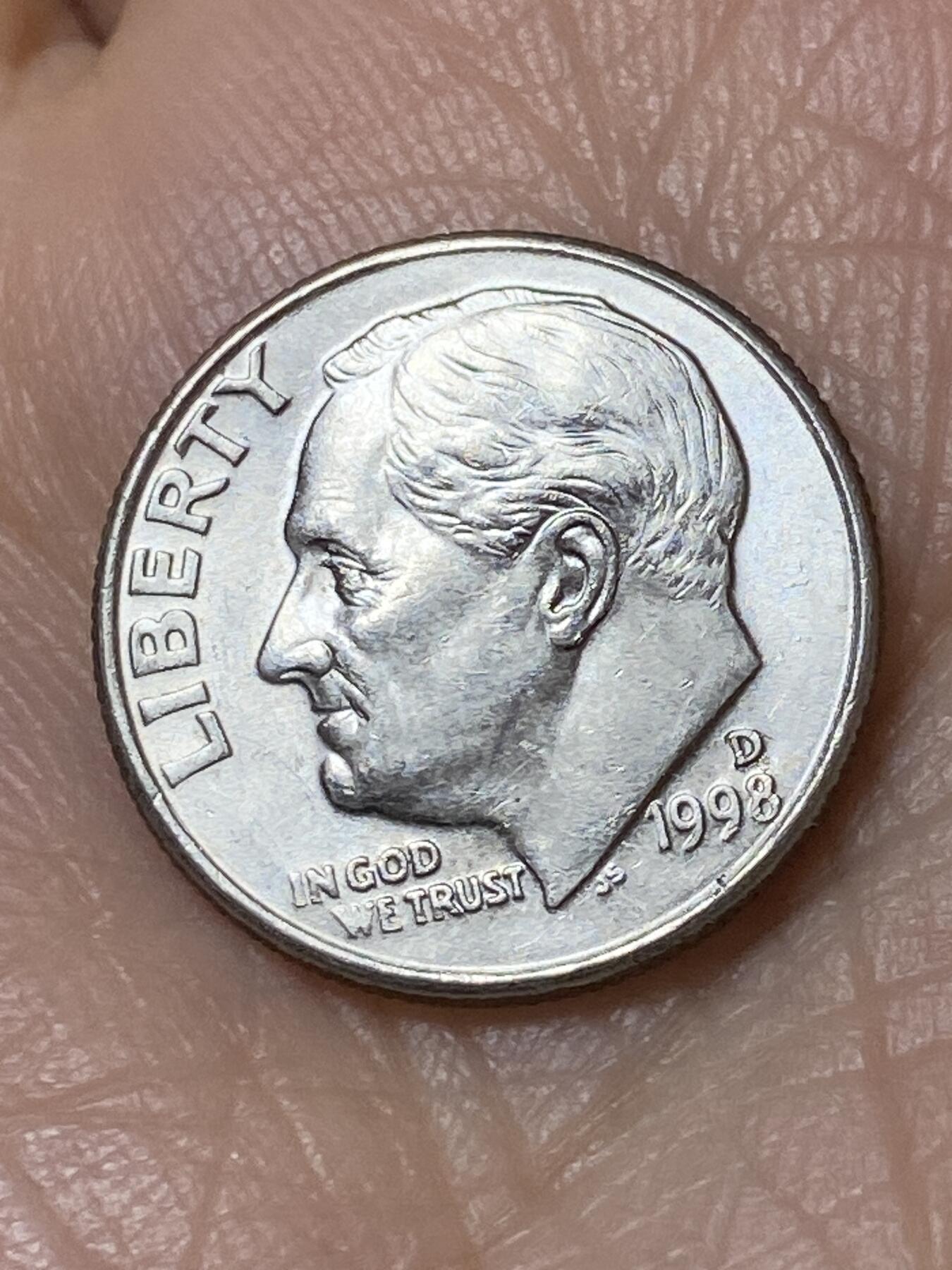 2025年第一百二十七场(总第一百五十三场）外国好品章牌、散币(免佣金) 美国🇺🇸1998年1角(罗斯福1角第二版，D标丹佛造)